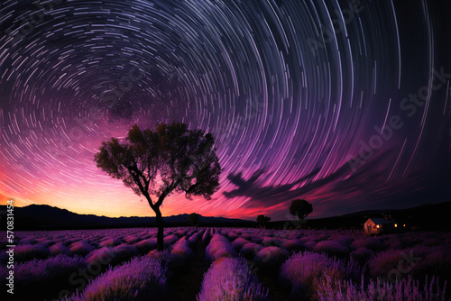 Starry Night in the Lavender Fields, circumpolar illustration in Provence