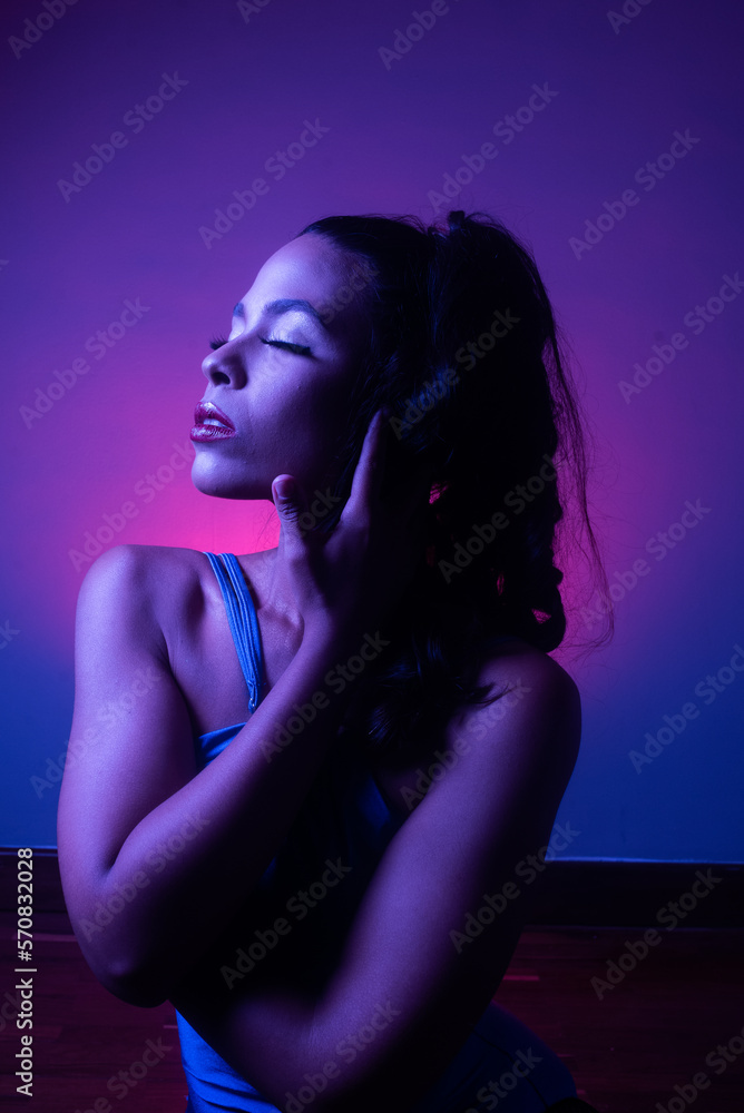 Neon portrait of beauty hispanic adult woman Neon portrait of beauty hispanic adult woman