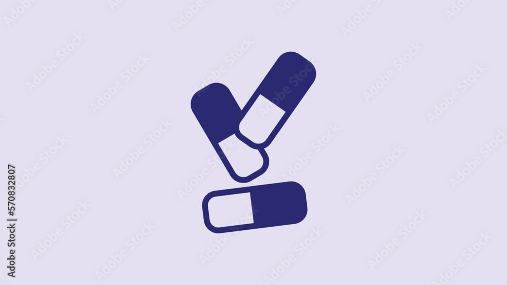 Blue Vitamin complex of pill capsule icon isolated on purple background. Healthy lifestyle. 4K Video motion graphic animation Blue Vitamin complex of pill capsule icon isolated on purple background. Healthy lifestyle. 4K Video motion graphic animation