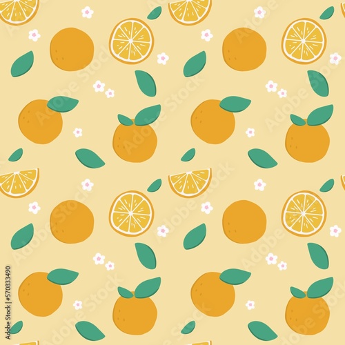 Orange. Hand drawn design seamless pattern of Fruits background.for menu, fabric design, wrapping paper, cover