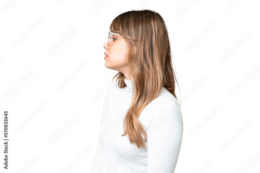 Young girl over isolated chroma key background With glasses Young girl over isolated chroma key background With glasses