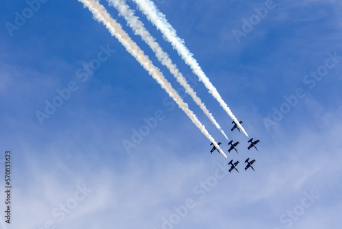 Breitling jet team formation at Aerolac with smoke trail