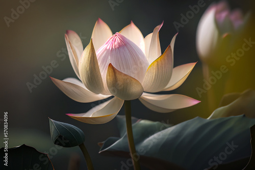 close up of white lotus  on which sunlight shines  reflection made with Generative AI 