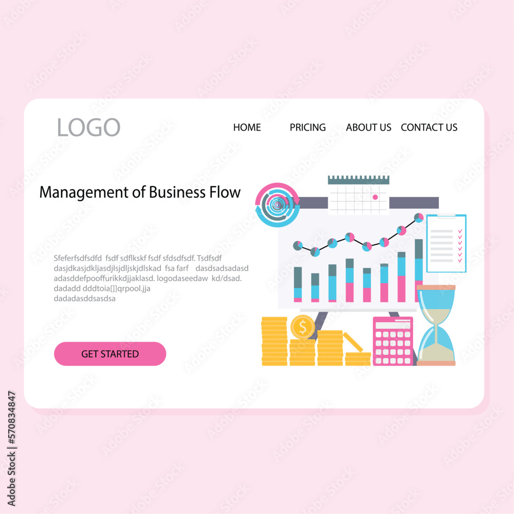 Management of business flow landing page vector Management of business flow landing page vector