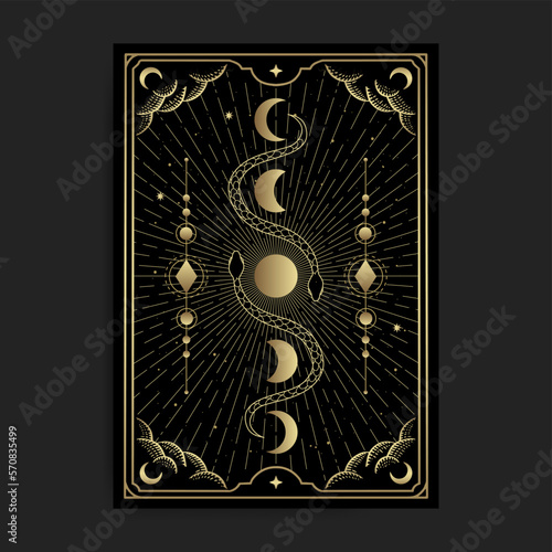 Two snakes with moon phase golden illustration