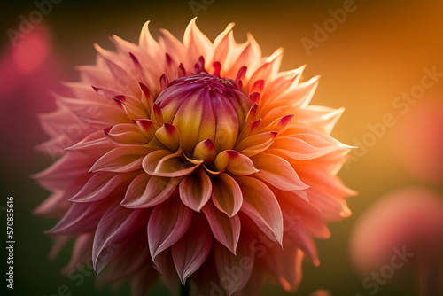 close up growing dahlia in a flower bed  background blurred made with Generative AI 