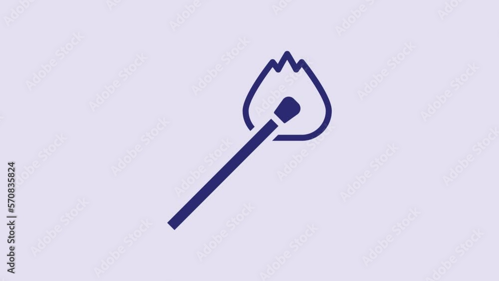 Blue Burning match with fire icon isolated on purple background. Match with fire. Matches sign. 4K Video motion graphic animation Blue Burning match with fire icon isolated on purple background. Match with fire. Matches sign. 4K Video motion graphic animation