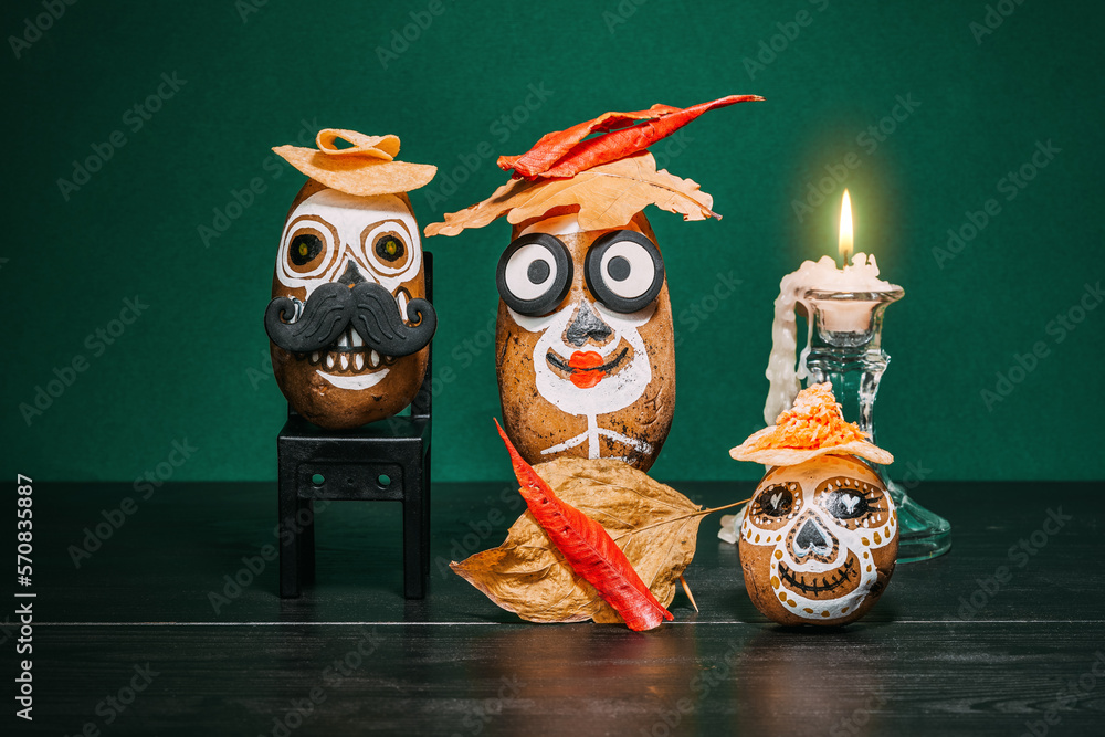 Skull pattern potatoes to celebrate the day of the dead