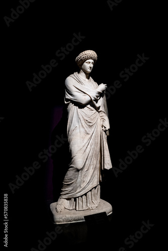Photography Vertical photo of marble female statue, aged statue in Istanbul Archaeological M