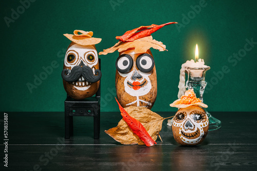 Obraz na płótnie Skull pattern potatoes to celebrate the day of the dead w salonie