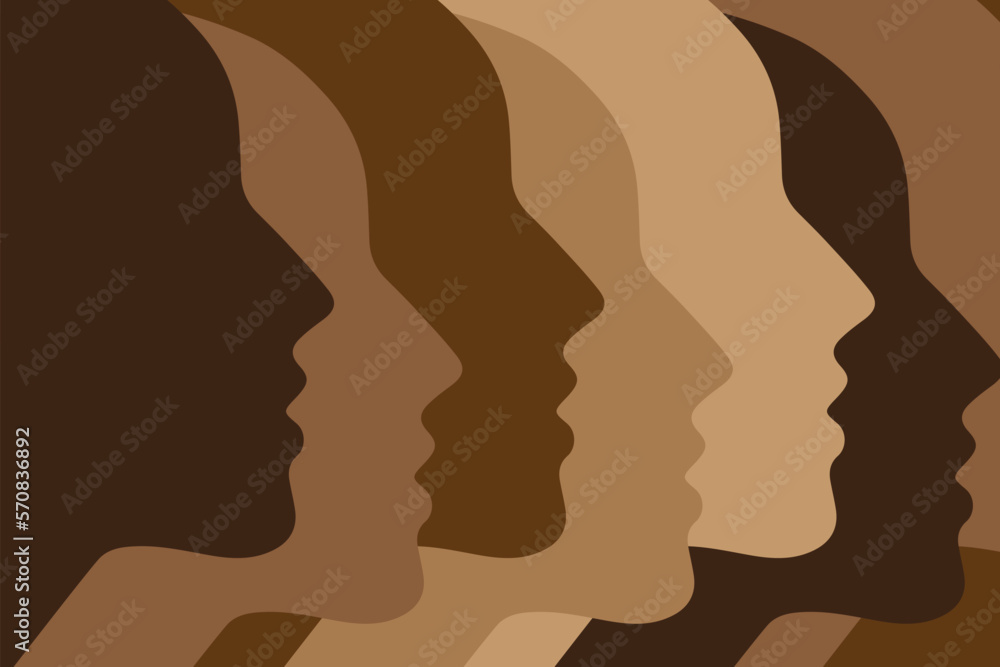 Heads silhouette background. International Unity in diversity concept. Black history month.
