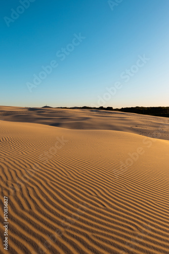 Rippled pattern on the sand dune with blue sky.