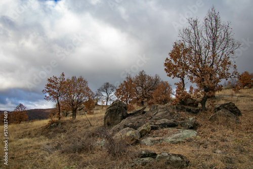 Raven Peak; Giant stones fragments in the mountain near the Thracian tomb. Bulgaria 