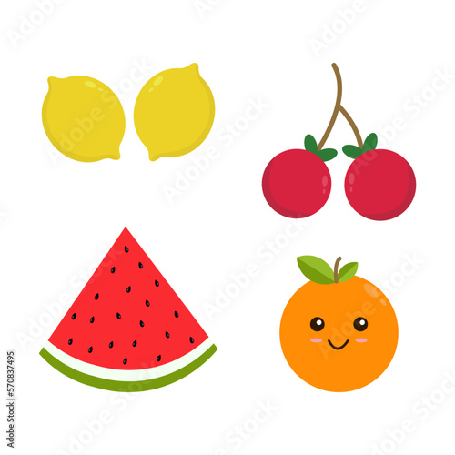 Fototapeta Naklejka Na Ścianę i Meble -  Cute Fruit, Happy cute set of smiling fruit faces. Vector set for template design elements