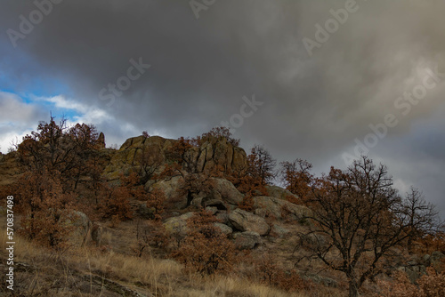 Raven Peak; Giant stones fragments in the mountain near the Thracian tomb. Bulgaria 