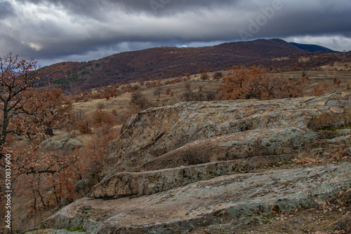 Raven Peak; Giant stones fragments in the mountain near the Thracian tomb. Bulgaria 
