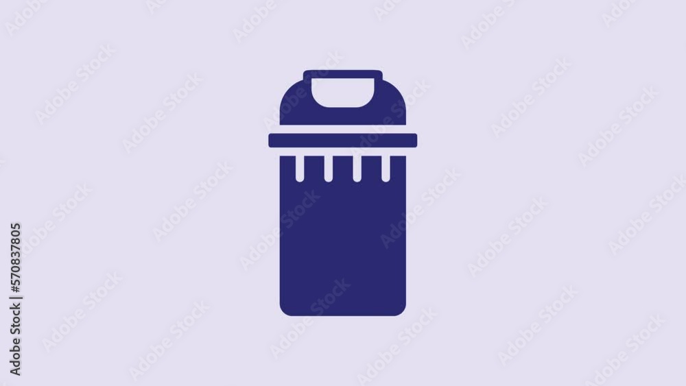 Blue Trash can icon isolated on purple background. Garbage bin sign. Recycle basket icon. Office trash icon. 4K Video motion graphic animation Blue Trash can icon isolated on purple background. Garbage bin sign. Recycle basket icon. Office trash icon. 4K Video motion graphic animation
