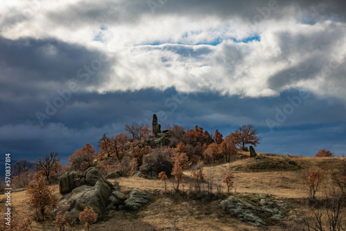 Raven Peak; Giant stones fragments in the mountain near the Thracian tomb. Bulgaria 