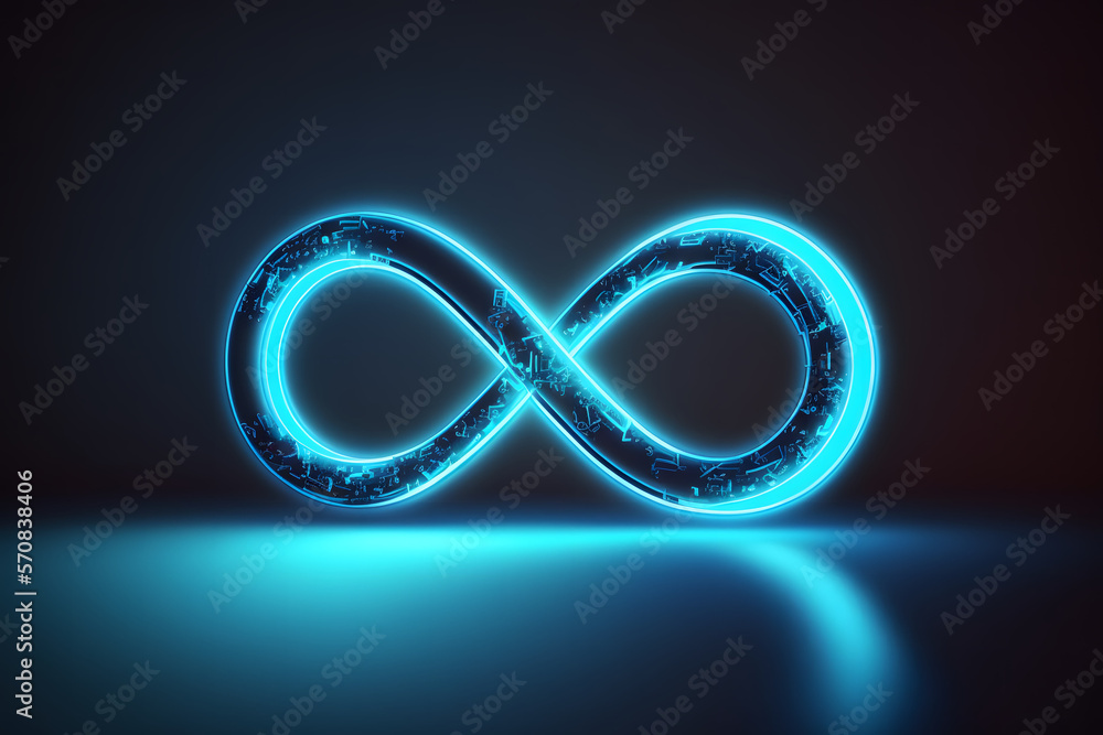 Neon infinity symbol on a blue background created with generative AI technology Neon infinity symbol on a blue background created with generative AI technology