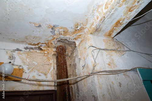 Fototapeta Damage ceiling from water pipelines leakage