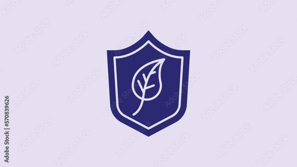 Blue Shield with leaf icon isolated on purple background. Eco-friendly security shield with leaf. 4K Video motion graphic animation Blue Shield with leaf icon isolated on purple background. Eco-friendly security shield with leaf. 4K Video motion graphic animation