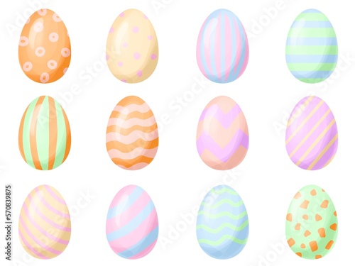 Set of Easter Egg with different textures on white background. Design for happy spring holiday. Easter festive day 