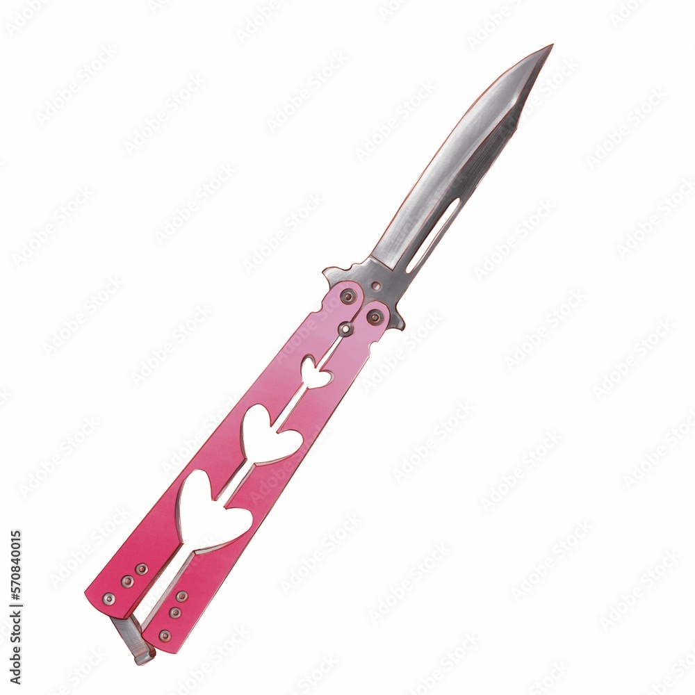 pink Butterfly Knife for street fight. cute balisong, fan Knife with