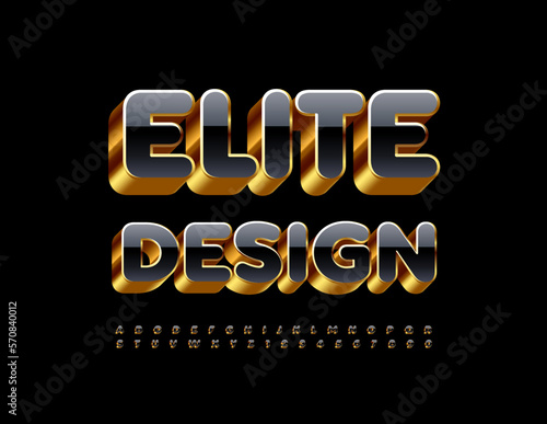 Vector Black and Gold chic Font. Elite Design 3D Alphabet Letter, Numbers and Symbols.