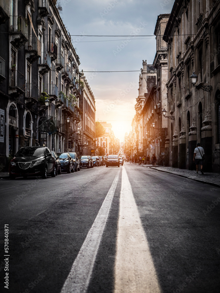 Fototapeta premium Charming street in the city of Catania, Italy