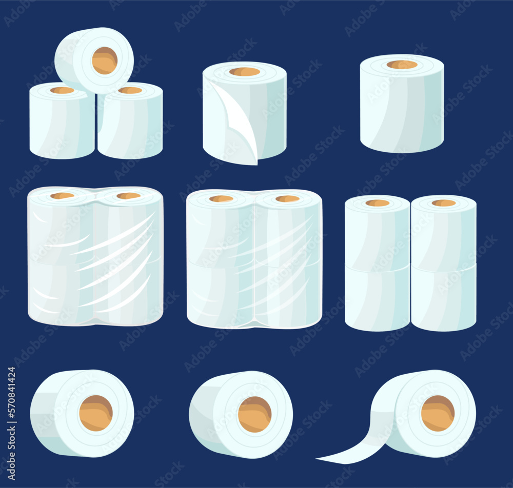 Toilet paper roll. Vector toilet tape and kitchen paper towel. Rolls of