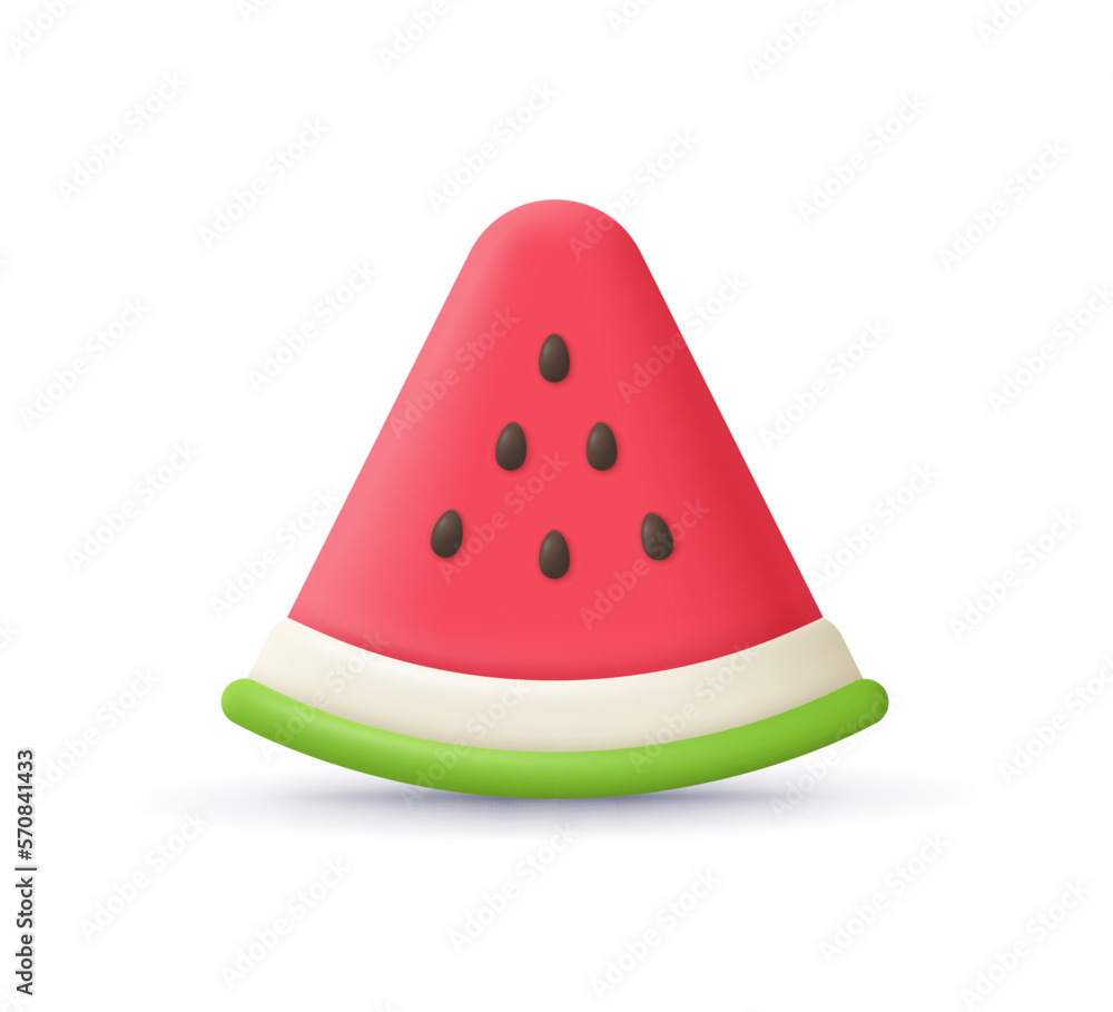 Slice of red watermelon with seeds. Summer, fruits, farm concept. 3d vector icon. Cartoon minimal style. Slice of red watermelon with seeds. Summer, fruits, farm concept. 3d vector icon. Cartoon minimal style.