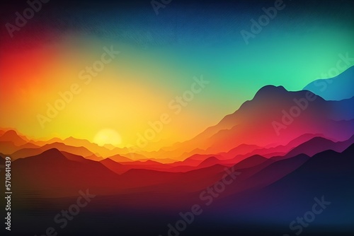 Colorful illustration of sunset over mountains, colorful wallpaper © pasidu
