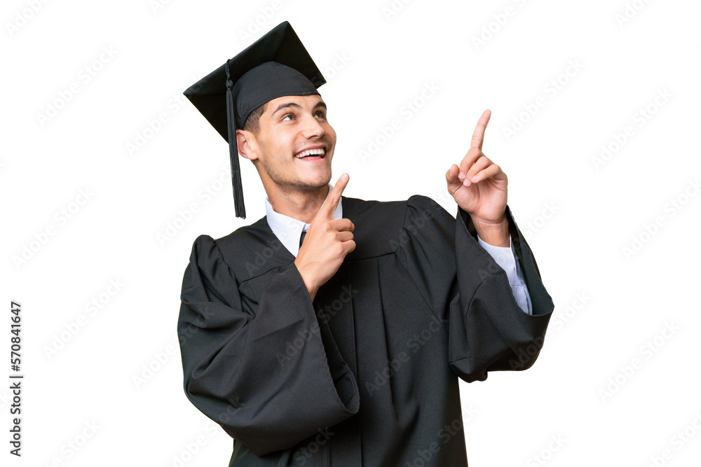 Young university graduate caucasian man over isolated background pointing with the index finger a great idea Young university graduate caucasian man over isolated background pointing with the index finger a great idea