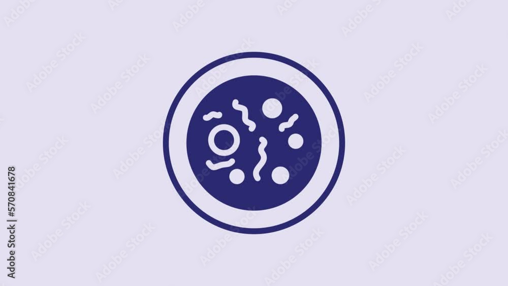 Blue Petri dish with bacteria icon isolated on purple background. 4K Video motion graphic animation Blue Petri dish with bacteria icon isolated on purple background. 4K Video motion graphic animation