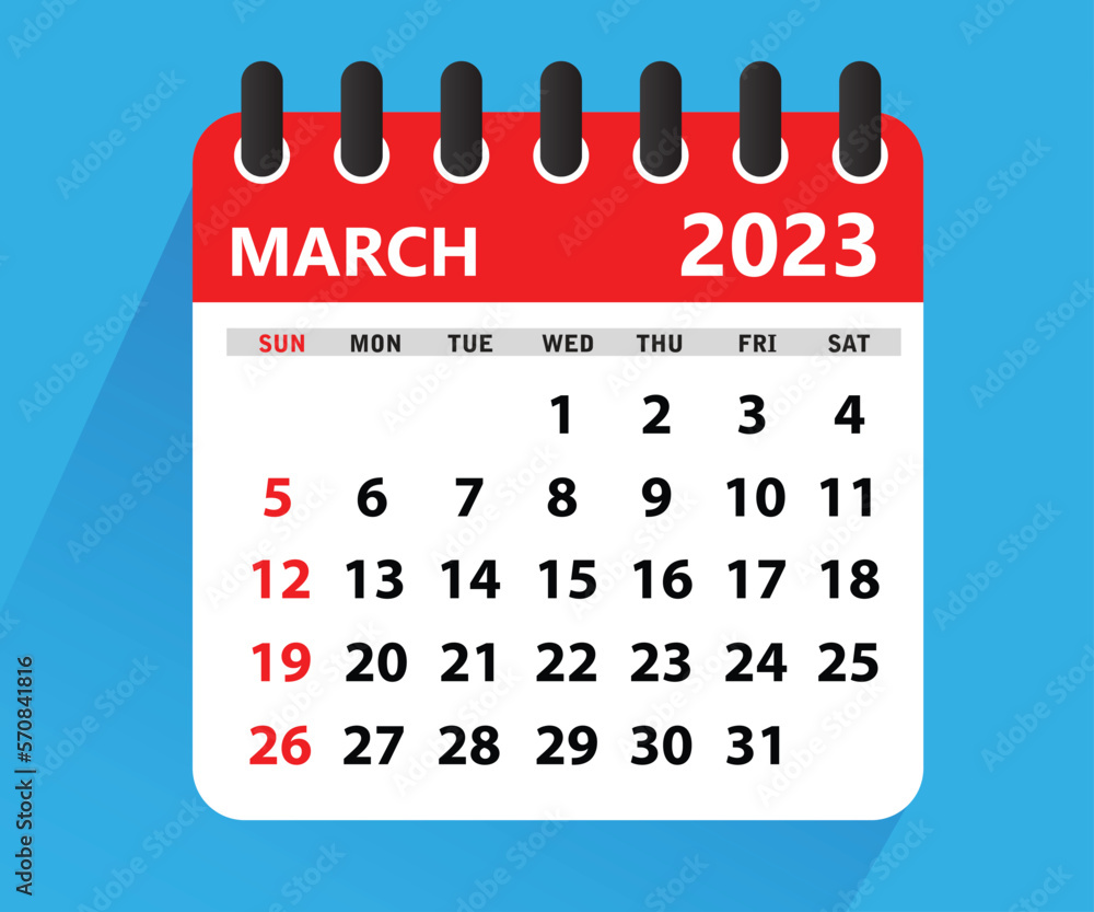 March 2023 Calendar Leaf Calendar 2023 in flat style March 2023