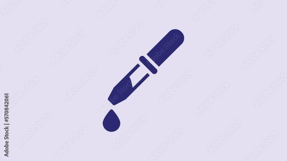 Blue Pipette icon isolated on purple background. Element of medical, chemistry lab equipment. Pipette with drop. Medicine symbol. 4K Video motion graphic animation