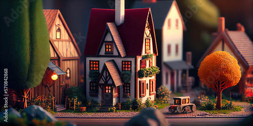Miniaturized village in the afternoon daylight made by generative AI