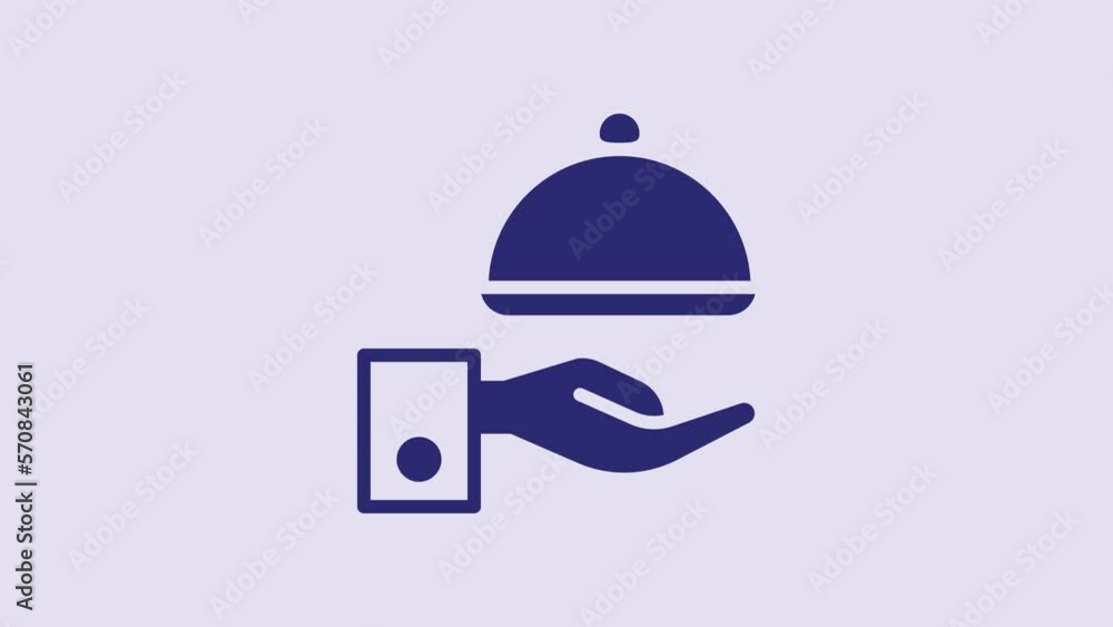 Blue Covered with a tray of food icon isolated on purple background. Tray and lid sign. Restaurant cloche with lid. 4K Video motion graphic animation Blue Covered with a tray of food icon isolated on purple background. Tray and lid sign. Restaurant cloche with lid. 4K Video motion graphic animation