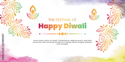 happy Diwali banner poster brochure design dark background with floral decoration template