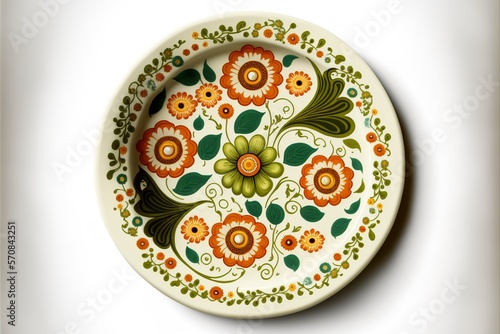 beautiful plate made of porcelain for eating with a colorful floral pattern