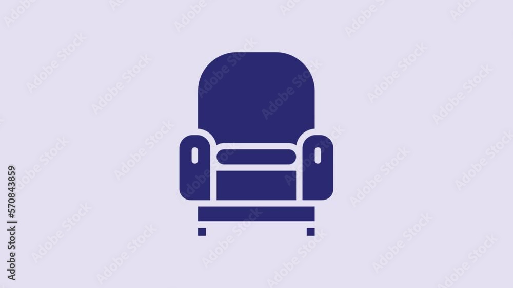 Blue Armchair icon isolated on purple background. 4K Video motion graphic animation Blue Armchair icon isolated on purple background. 4K Video motion graphic animation