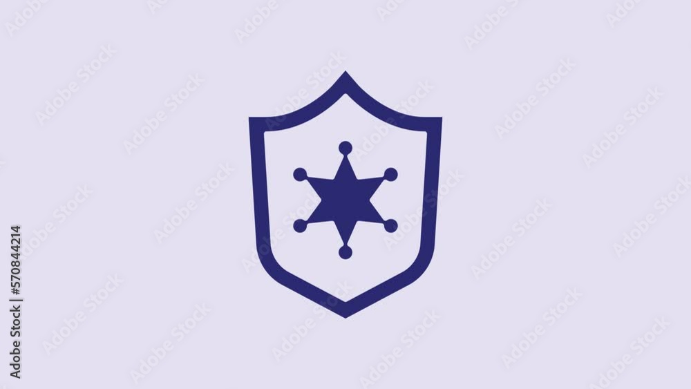 Blue Police badge icon isolated on purple background. Sheriff badge sign. 4K Video motion graphic animation Blue Police badge icon isolated on purple background. Sheriff badge sign. 4K Video motion graphic animation