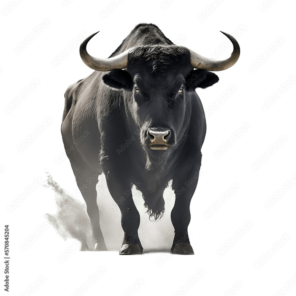 Portrait of a Majestic Black Bull, Generative AI Portrait of a Majestic Black Bull, Generative AI