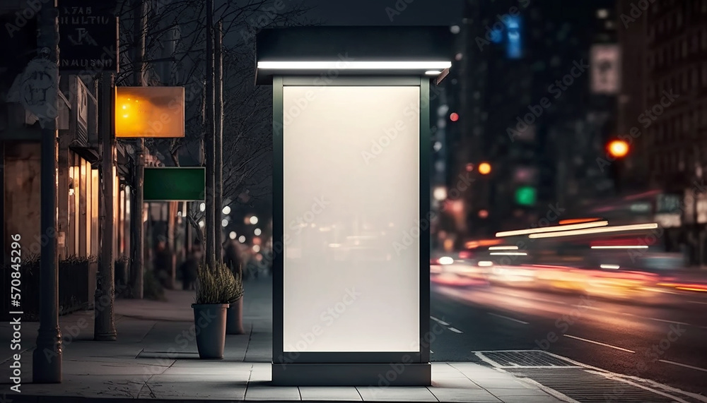 Mockup of blank advertising light box on the bus stop, Generative AI - obrazy, fototapety, plakaty 