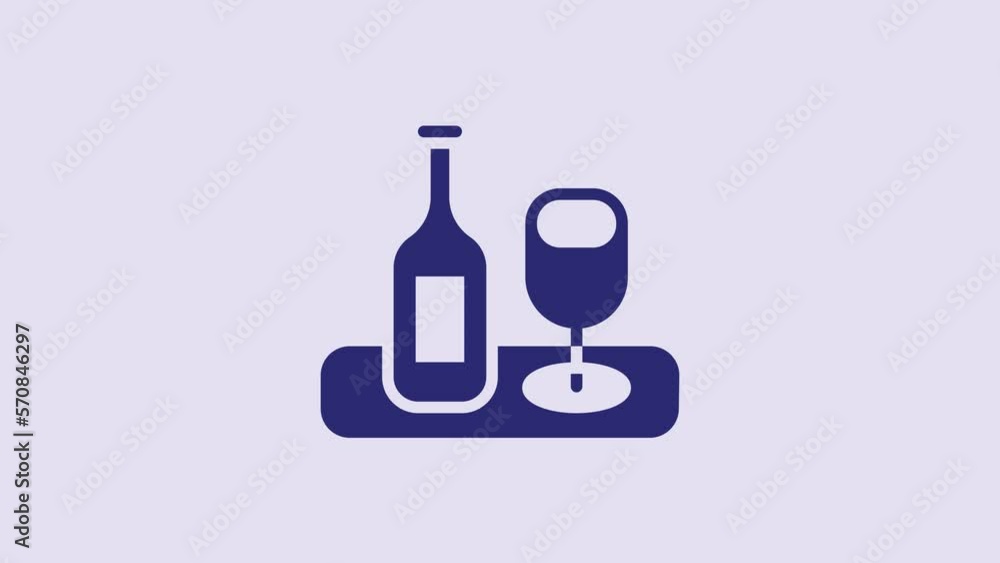 Blue Wine bottle with glass icon isolated on purple background. 4K Video motion graphic animation Blue Wine bottle with glass icon isolated on purple background. 4K Video motion graphic animation