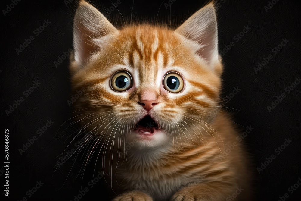 small surprised kitten with an open mouth. Generative AI.