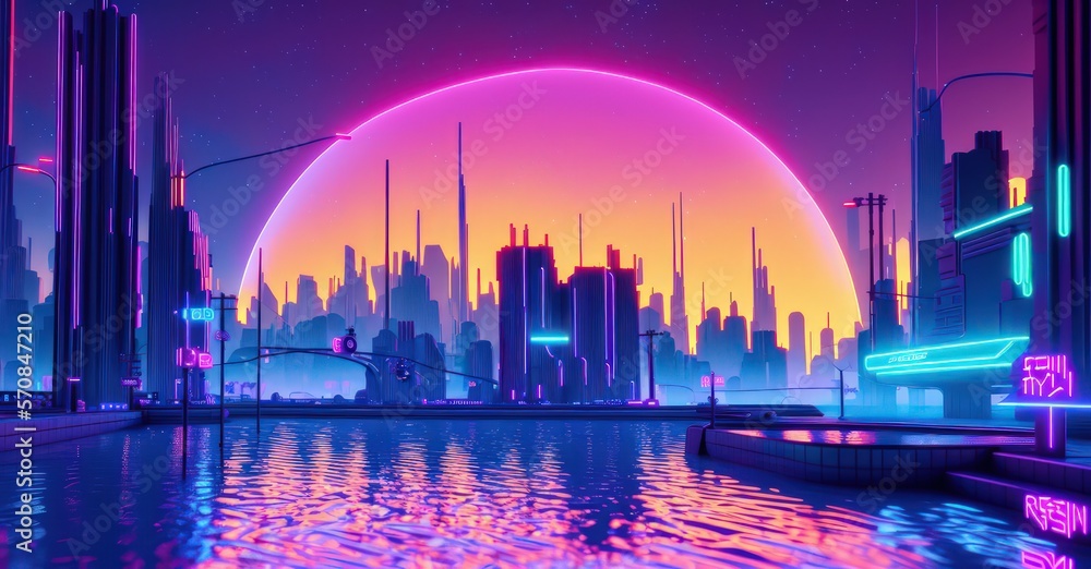 Retro futuristic style Digital landscape in a cyber world background generative ai Retro futuristic style Digital landscape in a cyber world background generative ai