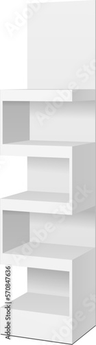 Mockup Zigzag POS POI Floor Showcase Display Rack Shelves For Supermarket. Front View 3D. Illustration Isolated On White Background. Mock Up Template. Product Advertising.