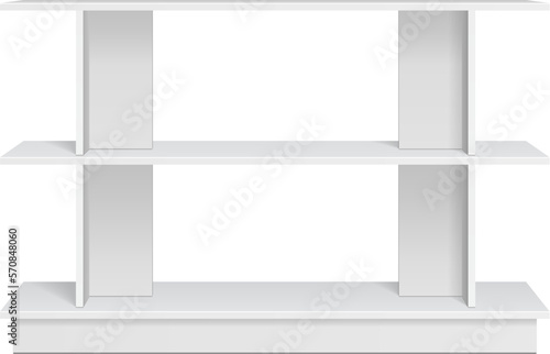 Mockup Display Rack Showcase For Supermarket With Retail Shelves. Front View 3D. Illustration Isolated On White Background. Mock Up Template Ready For Design. Product Advertising.