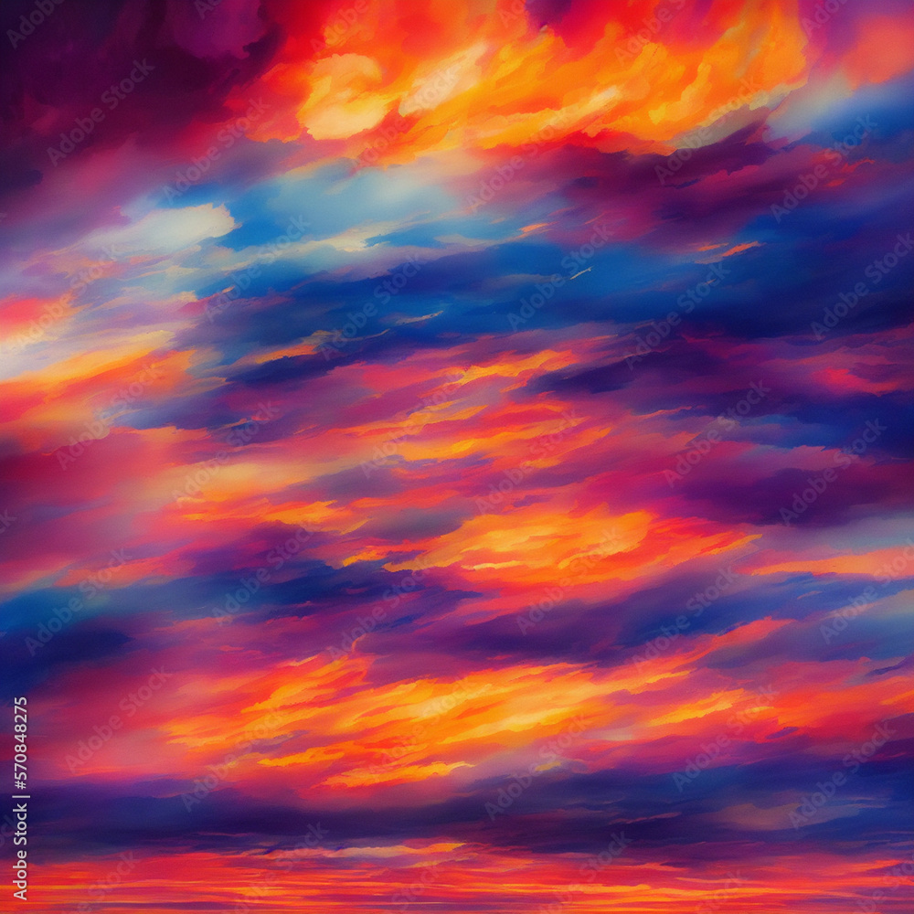 Spectral Clouds. Escape to Reality series. Arrangement of surreal sunset sunrise colors and textures on the subject of landscape painting, imagination, creativity and art